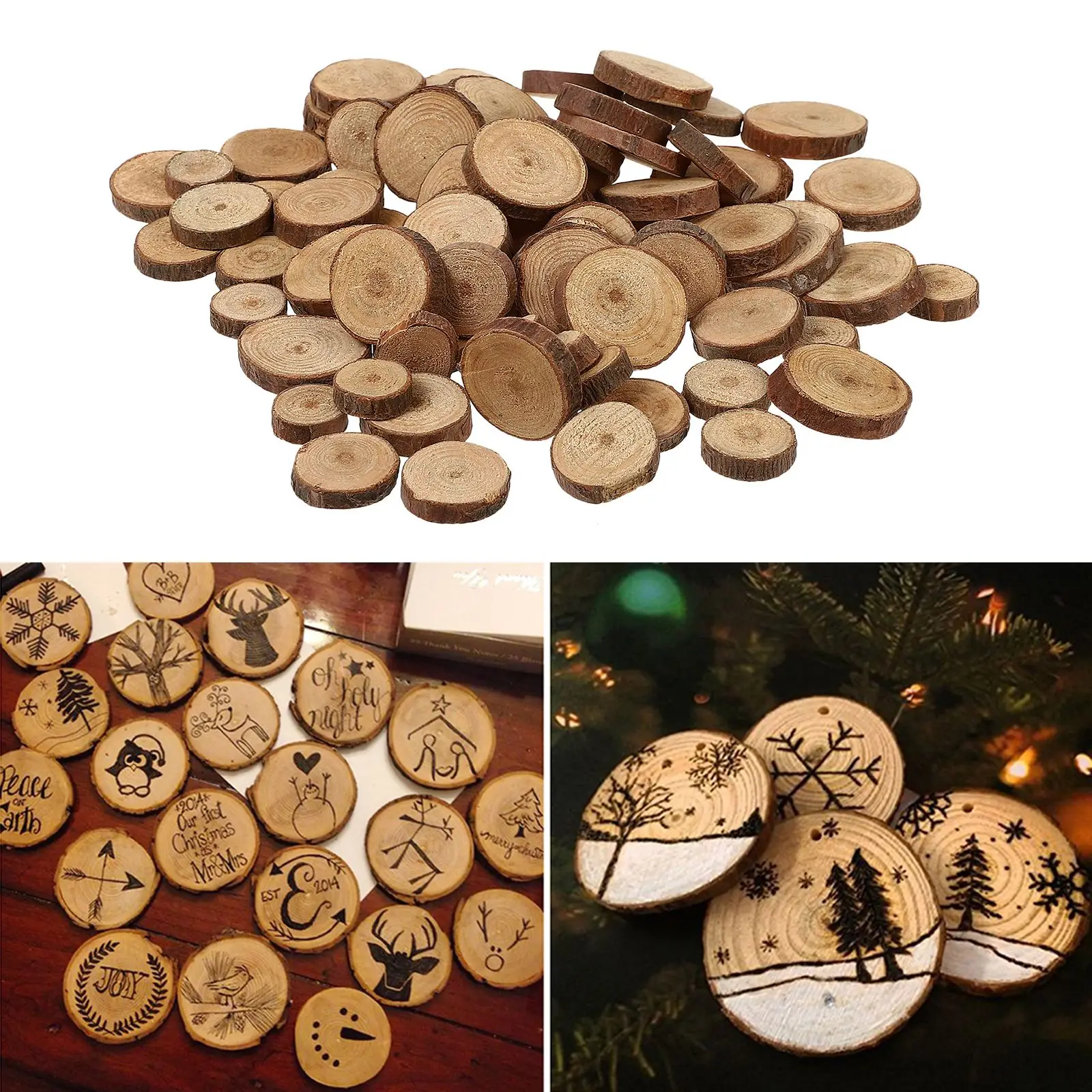 100Pcs 1.5-3CM Wood Log Slices Discs For DIY Crafts Wedding Centerpieces Natural Pine Round Unfinished Round Wood Shooting Prop