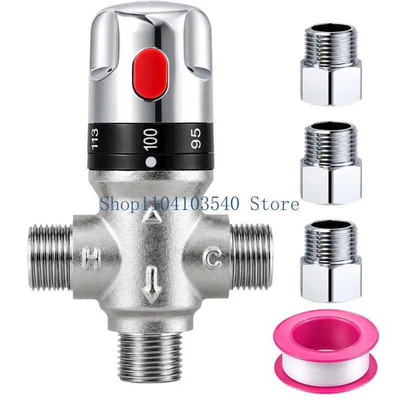 02DC 1/2 NPT Thermostatic Water Control Regulator with Identified Hot and Cold Inlets, Single Mixed Outlet and Brass Body for