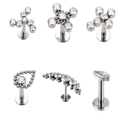 G23 Titanium CZ Lip ear Studs labret Ear Cartilage Tragus Helix Piercing Screw Fit Top 16g Gothic snug Piercing Body Jewelry