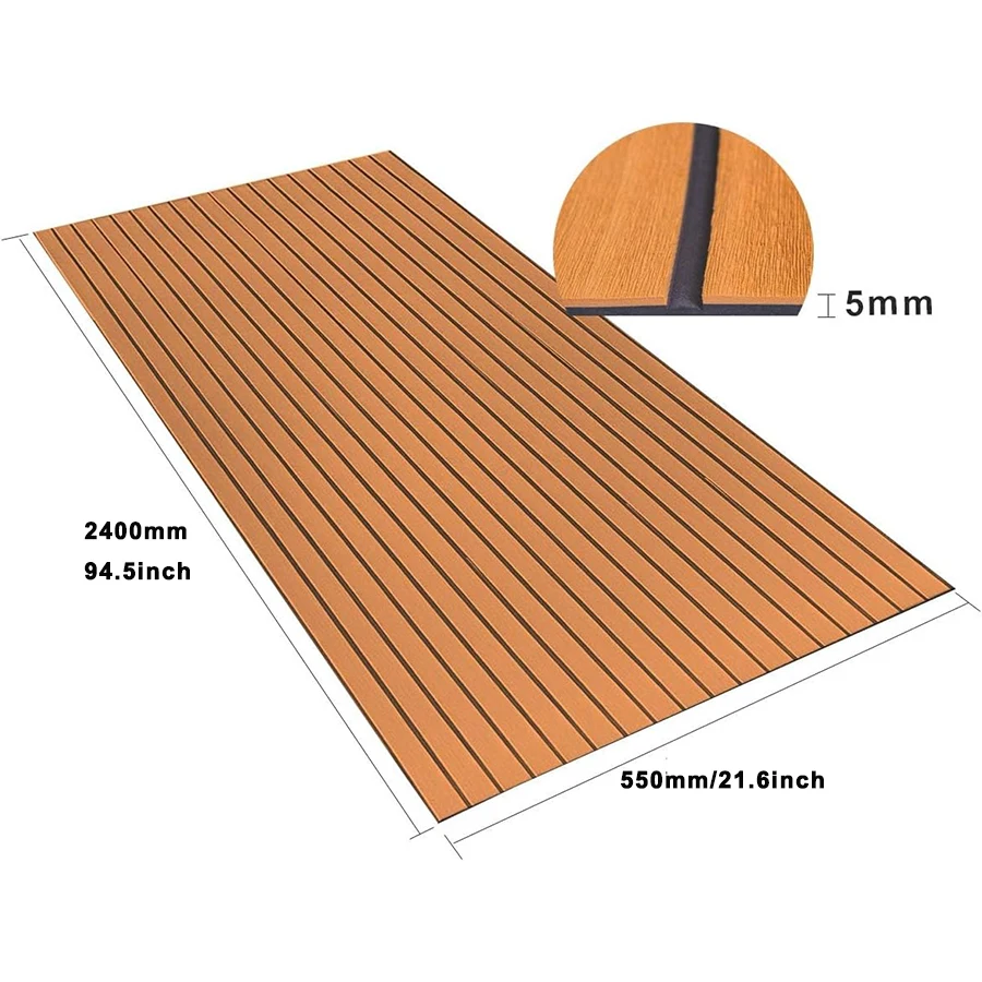 2400x550mm EVA Foam Boat Decking Anti-Slip Self-Adhesive Trimmable Marine Carpet for Kayak Joy Flooring Brown Black Faux Teak