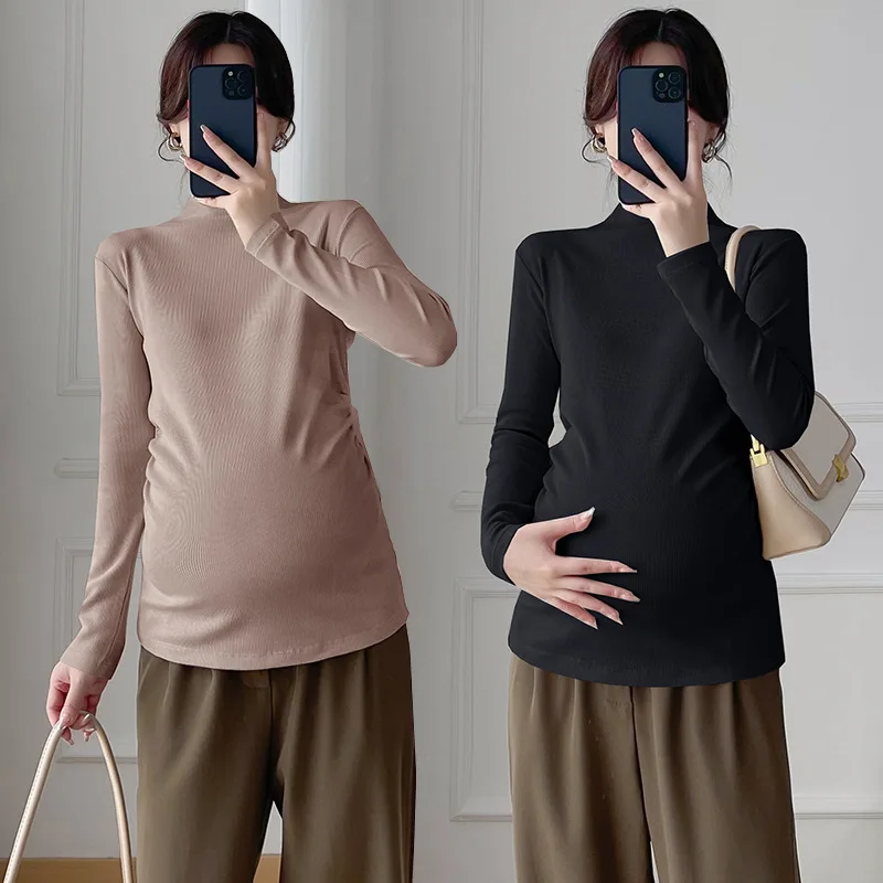 Pregnant Woman Knit Warm Top 2024 Autumn Winter High Neck Base Maternity  Solid color Underwear Shirts Pyjamas Sweater M-XXL