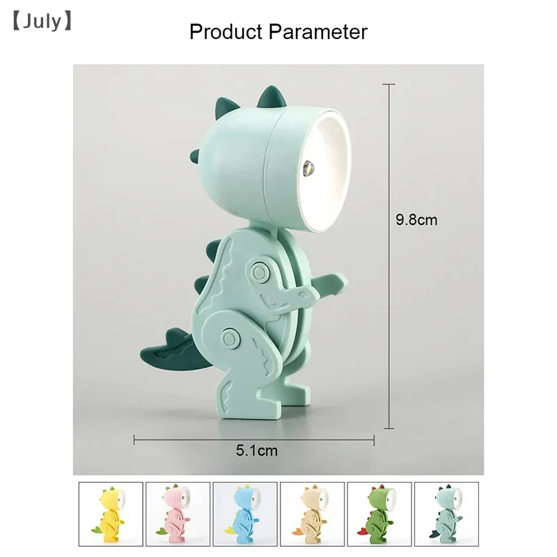 Mini dinossauro luz noturna bateria magnética dobrável noite lâmpada quarto mesa de cabeceira ornamentos brinquedos das crianças led luzes da noite