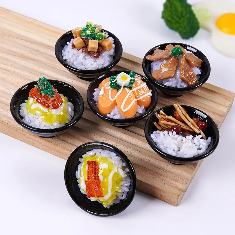 

Fake Food Rice Japanese Eel Rice Food Bowl Keychain Model Artificial Decorations Kitchen Toys Scene Home Decor Scale