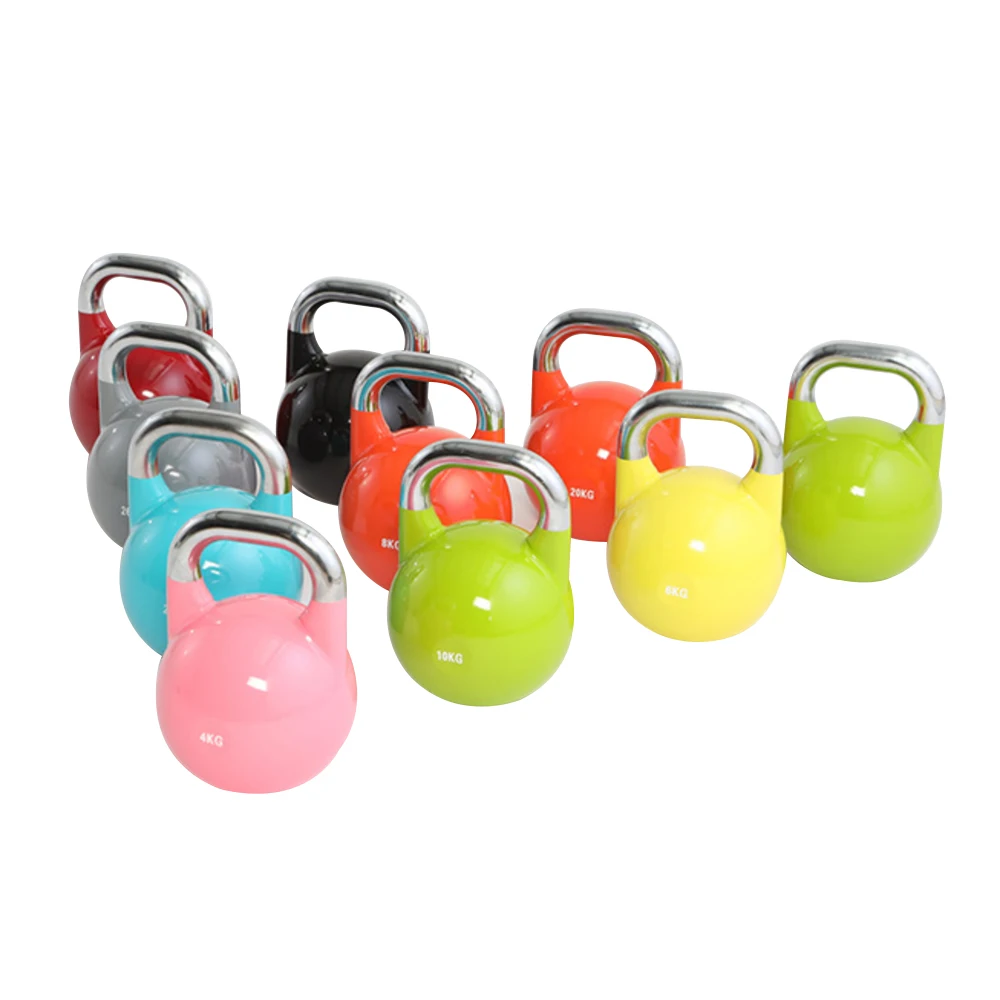 Fitness podnoszenie ciężarów Kettlebells regulowane tanie żeliwny czajnik dzwonki 12-32kg kolorowo powlekane stalowe zawody Kettlebell