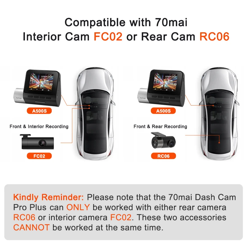 70mai Dash Cam Pro Plus A500S 1944P ADAS GPS Camera 70mai Front Cam A500S 140FOV Car DVR 24H Supporto di parcheggio Cam interna posteriore