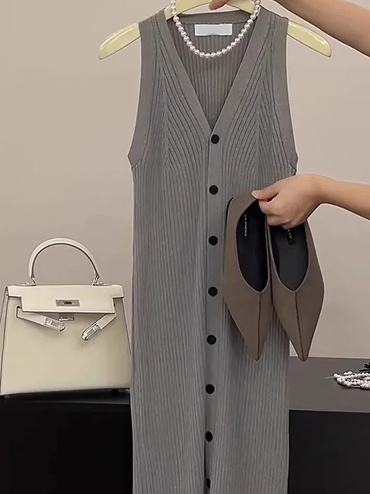 Faionable Color Hepburn Sle Dr Casual V-Ne Svel Malha Dr Confortável Viaje High-End Feel Feminino...