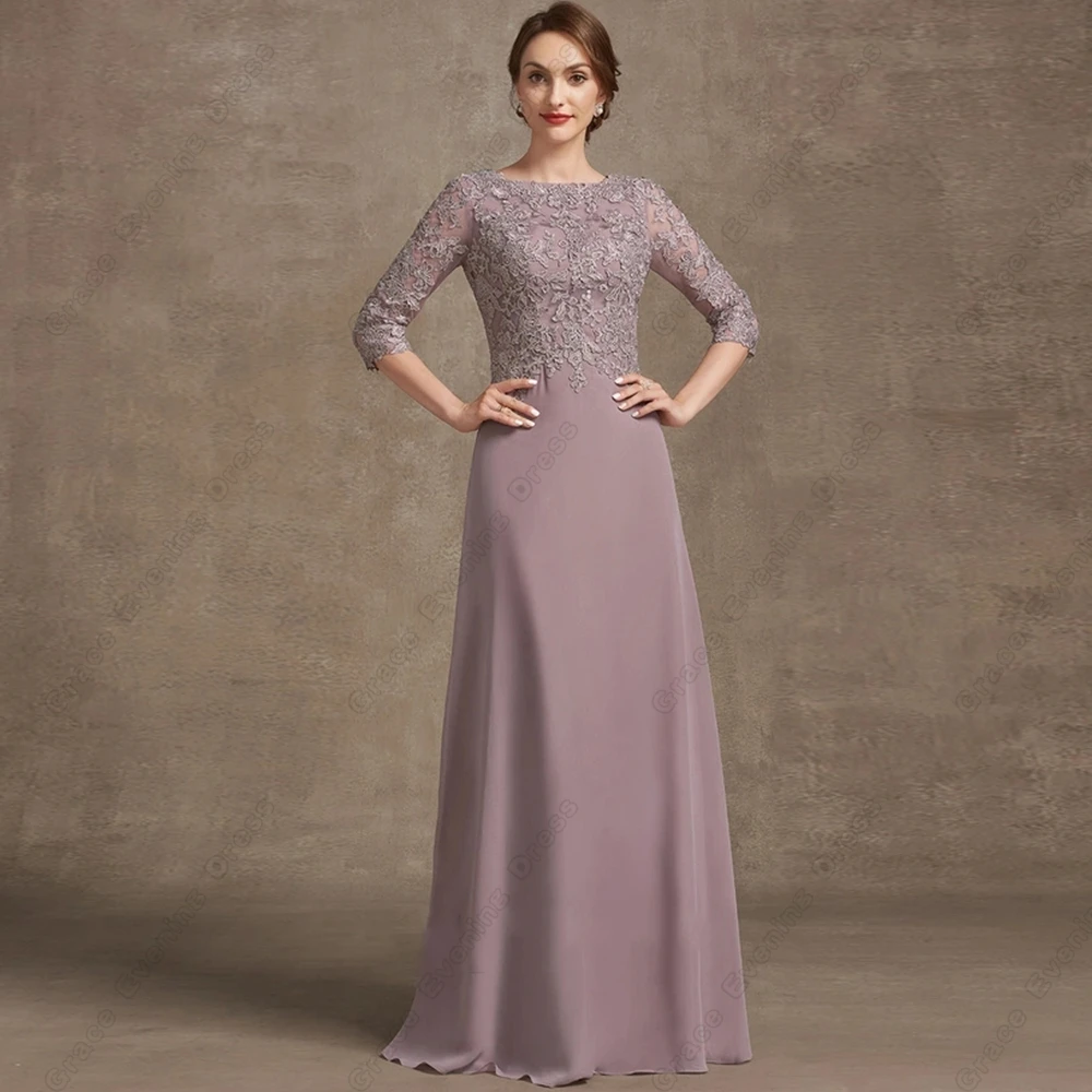 Elegante Schaufel Mutter der Braut Kleider für Frauen Strand Chiffon Hochzeits feier Kleid mit Spitze Dreiviertel Vestido de Noche 2023