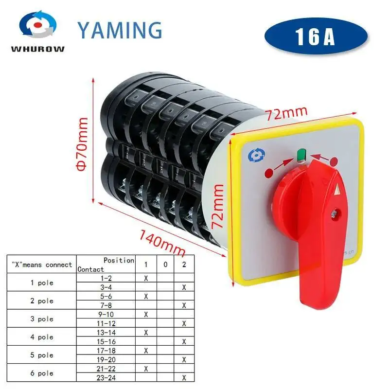 LW5-16A Reset Three Positions Cam Switch Dual Power Control Rotary Changeover Selector Motor Two Different Loads Silver Contact