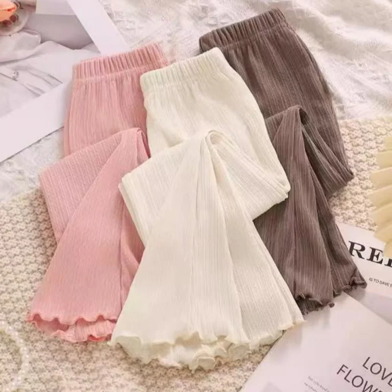 

Kids Girls Summer Thin Wide Leg Pants 2025 New Arrival Children Casual Loose Silk Flare Pants Princess Casual Pants Korean Style