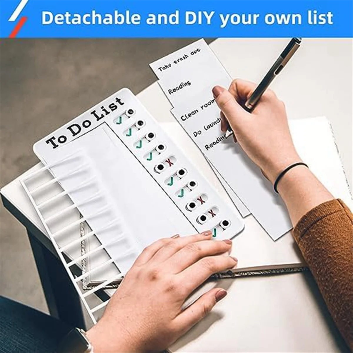 AB06 Chore Chart Check List Task Board with Slider Daily to Do List Board Reminder Board Detachable Reusable Chores Chart