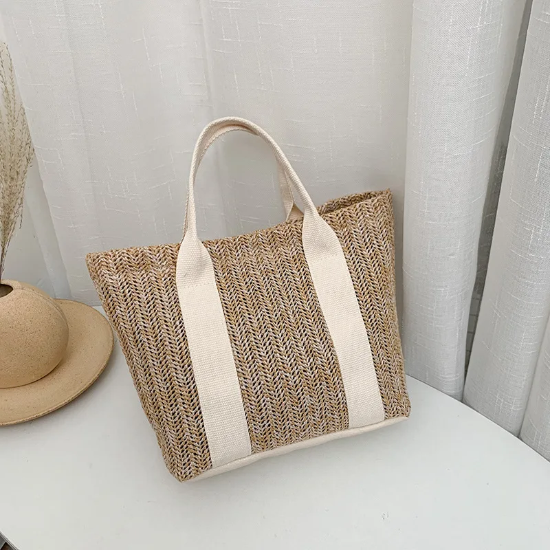 Summer Trend Straw Bags New Popular Hit Color Handbags for Women 2023 Designer Luxury Zipper Color Matching Tote Bag