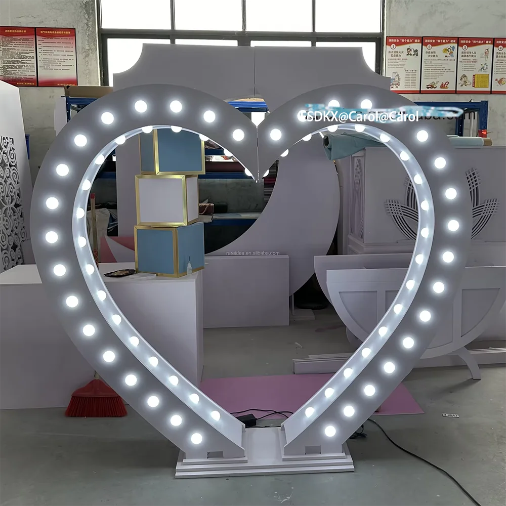 

Romantic Heart Shape led light Backdrop For Wedding Engagement Party Decoration White Pvc Stage