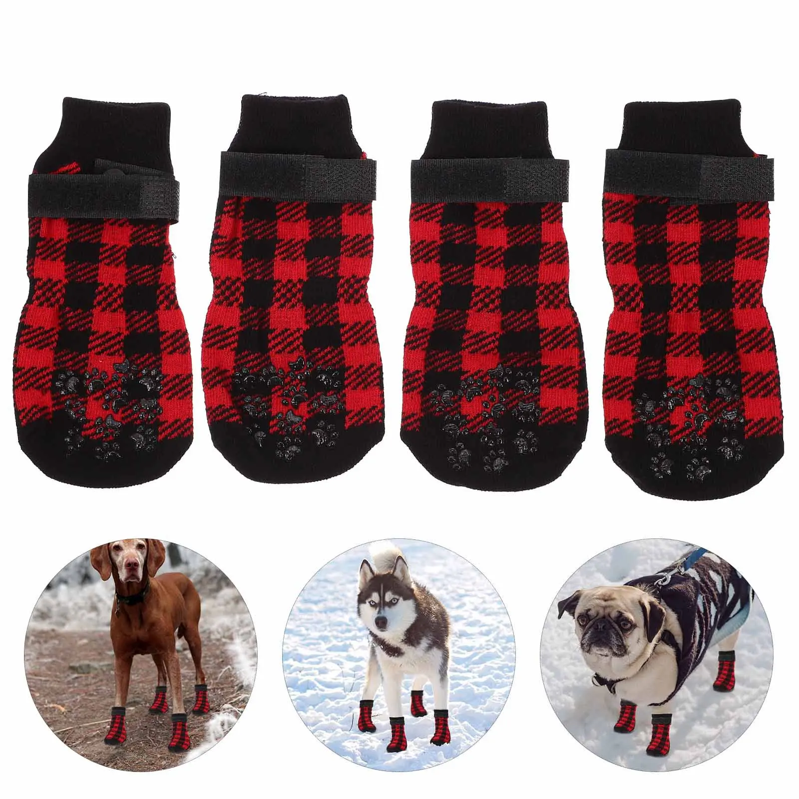 

4Pcs Pet Socks Christmas Themed Non-Slip Warm Footwear Stylish Paw Protection Christmas Themed Pet Socks Dog Paw Protection