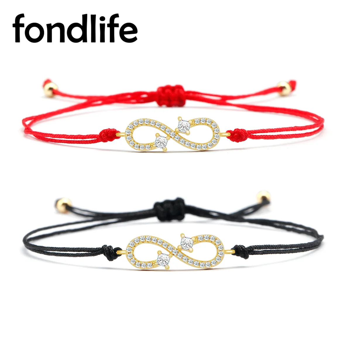 

White Zirconia Infinity Connect Charm Lucky Thread Braided String Bracelets for Women Men Handmade Bohemian Red Rope CZ Jewelry