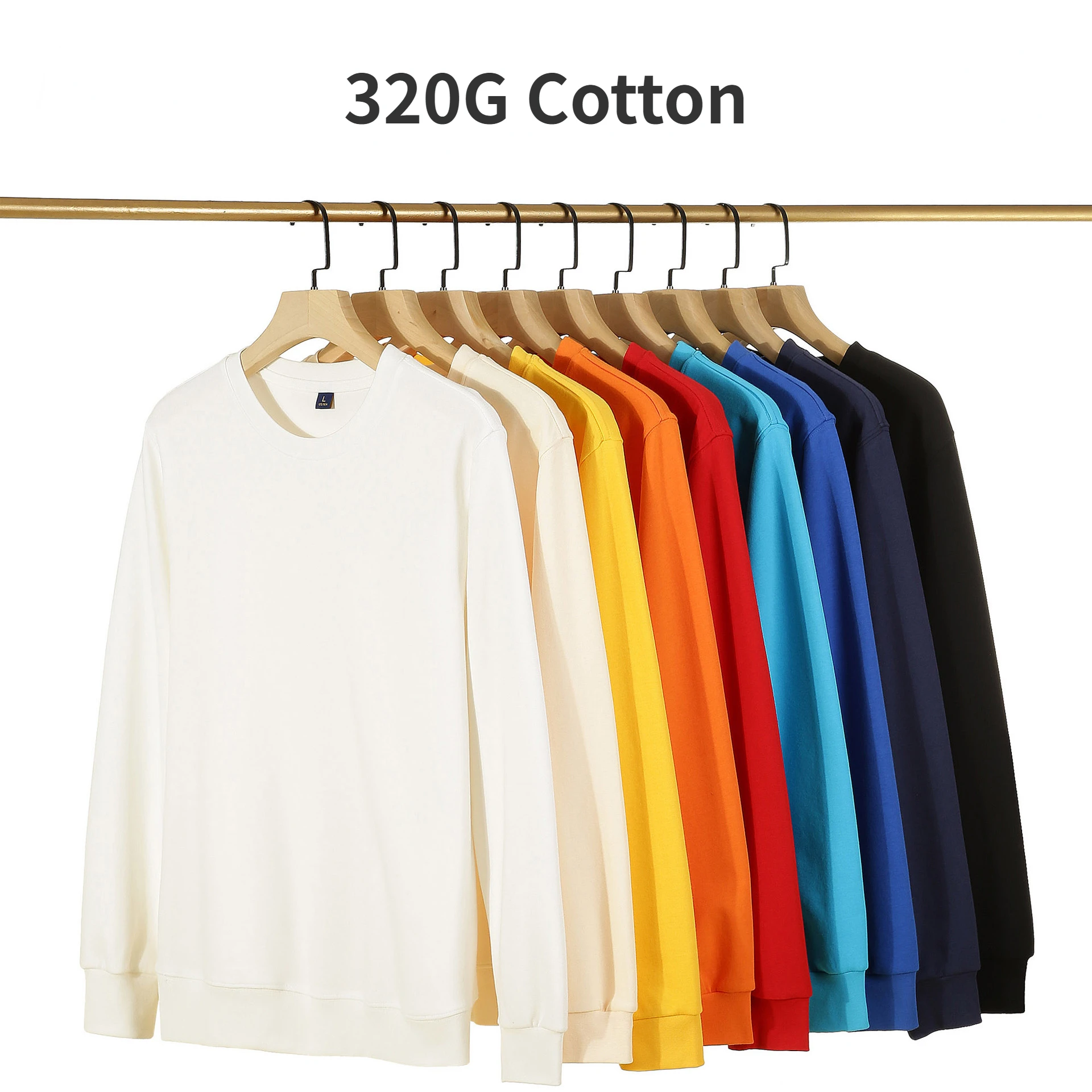 

320g 100% Cotton High Quality Long Sleeve O-neck Sweatshirt for Men and Women Loose Casual Solid Color Couple Sweatshirt