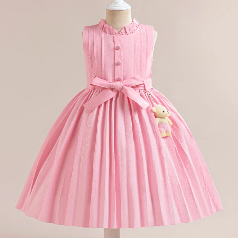 Abiti da festa di compleanno per ragazze estive fiocco rosa elegante vestito da principessa per bambini per ragazza abito da ballo di nozze costumi