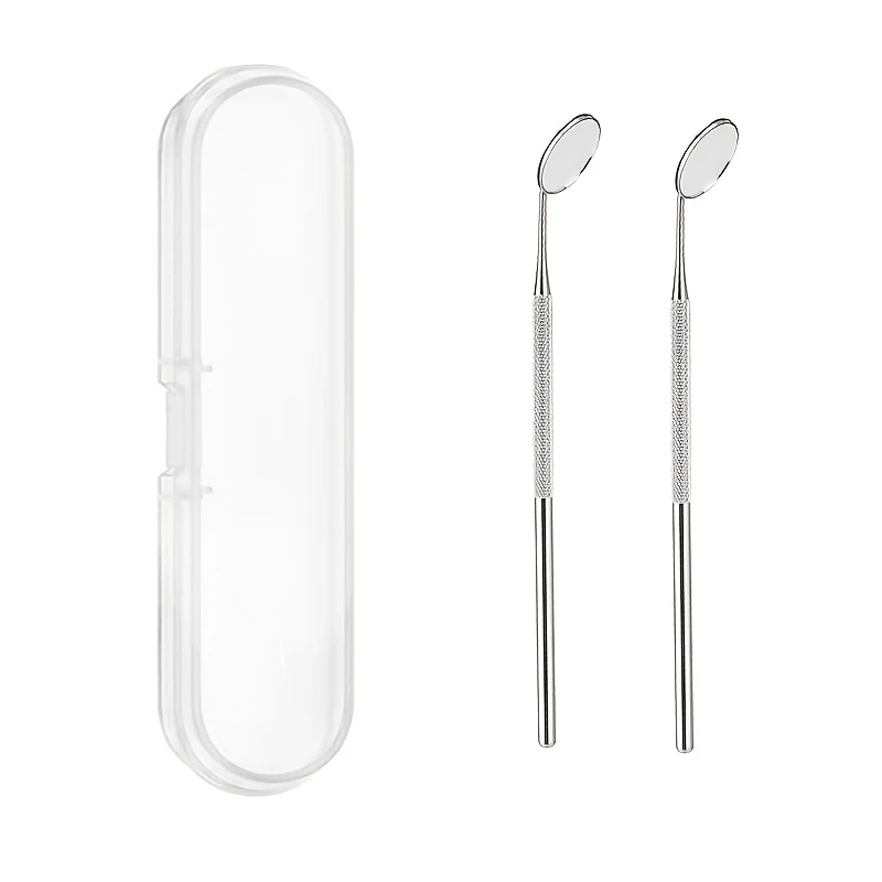 2Pcs Stainless Steel Dental Oral Mirror Eyelash Extension Teeth Whitening Cleaning Tool Makeup Tool Handle Mirror