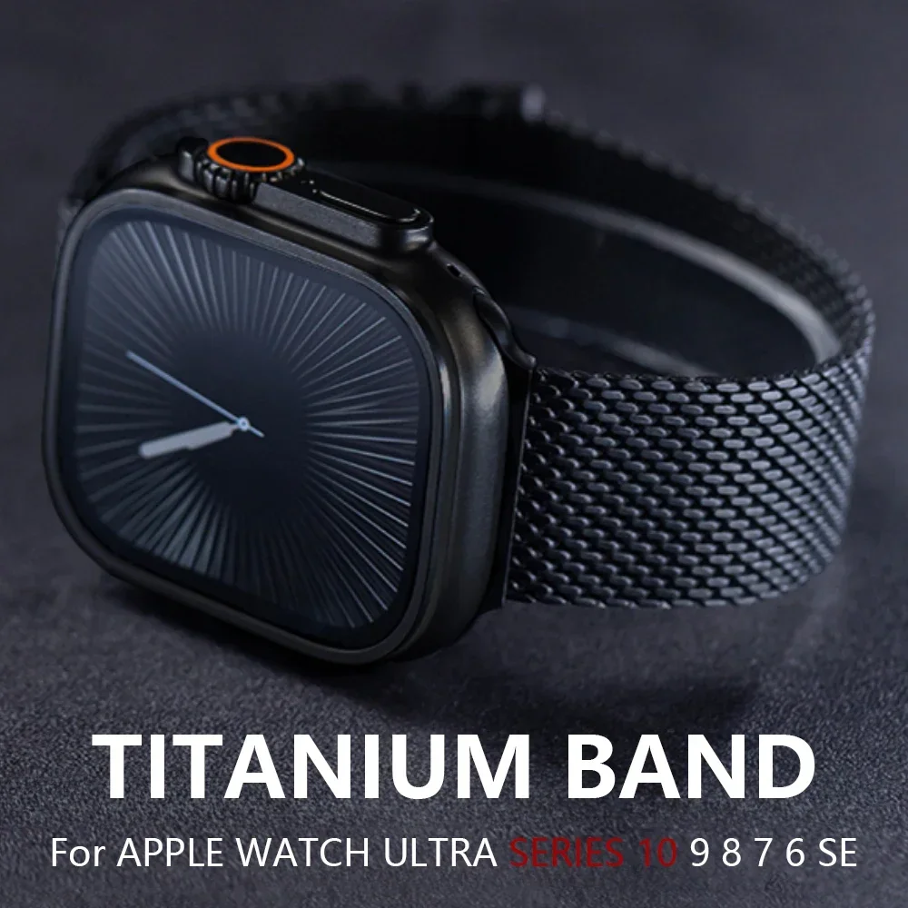 Titanium Band for Apple Watch Ultra 2 49mm Series 10 9 8 7 6 5 Natural Titanium Milanese Loop for IWatch Secure Parachute Buckle