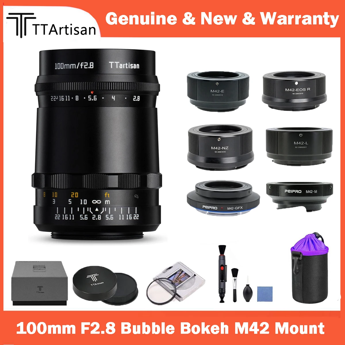 

TTArtisan 100mm f2.8 Bubble Bokeh Full Frame Lens M42 mount with Adapter to Sony Canon Nikon Fujifilm Panasonic Cameras