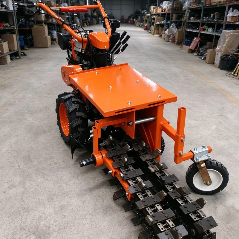 Walk Behind Trench Digger Chain Trencher Portable Ditcher For Farm Irrigation Grooving Underground Fiber Cable And Garden Work