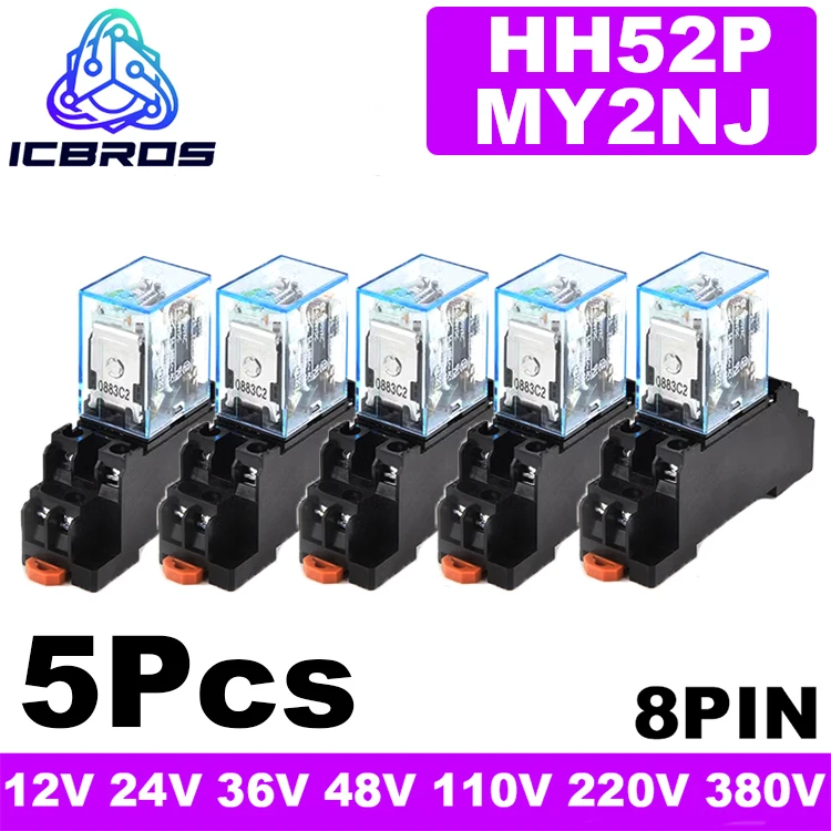 

5pcs MY2P HH52P MY2NJ 12V 24V DC / 110V 220V AC Coil General PurPose DPDT Micro Mini Relay With Socket Base MY2N-J MY2N-GS