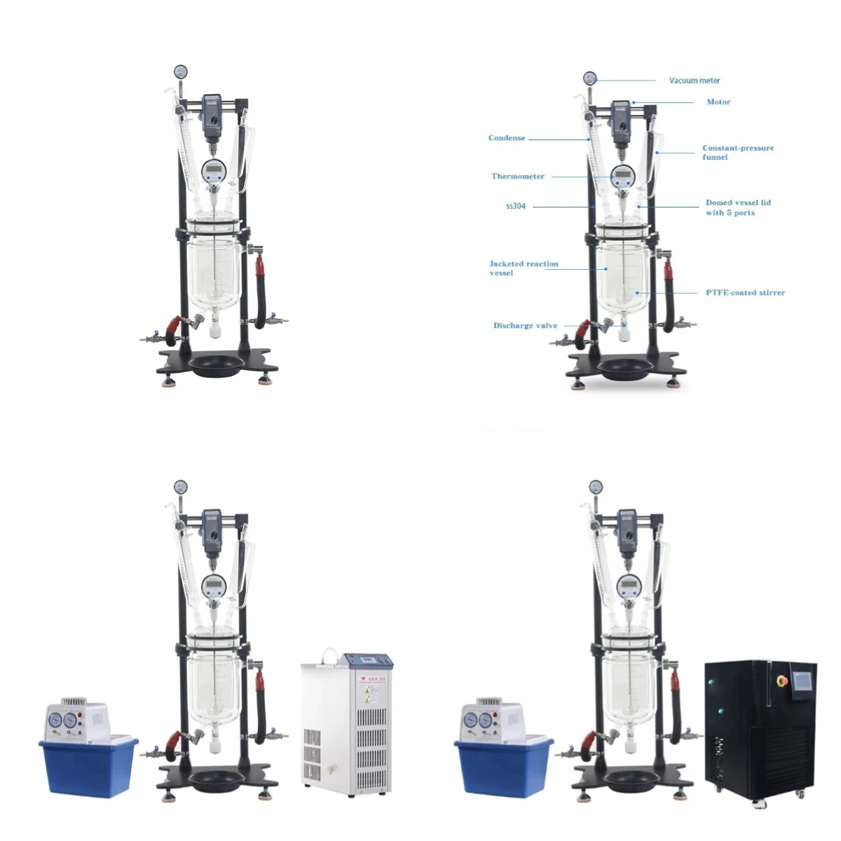 High Borosilicate Double Layer Glass Reaction Kettle, 5L Laboratory Reactor with Stirring Function