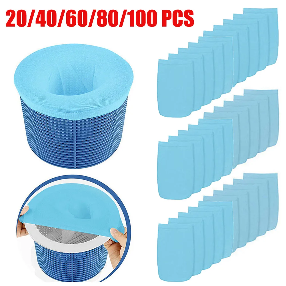 5-100Pcs Filter Storage Pool Skimmer Socks Nylon Swimming Pool Filter Socks For Baskets Skimmers White/Blue Pool Accessories