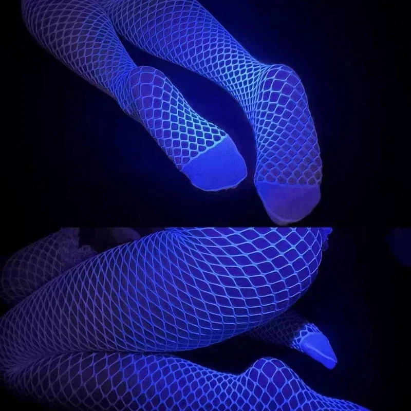 Night Fluorescent Women\'s Long Socks Fishnet Body Stockings Curve Lingerie Mesh Fabric High Waist Sex Tights Sexy Bodysuits