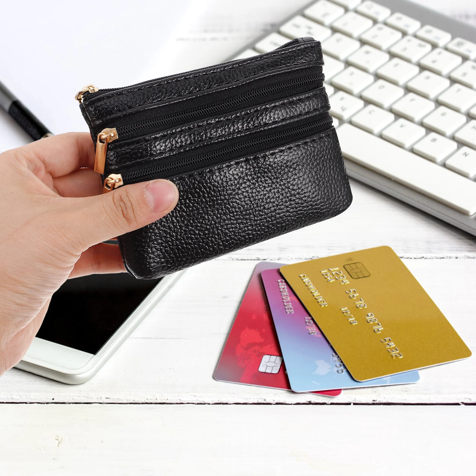 

PU Small Coin Wallet for Women Multifunctional Zipper Compact Card Holder Key Case Portable Coin Purse Wallet