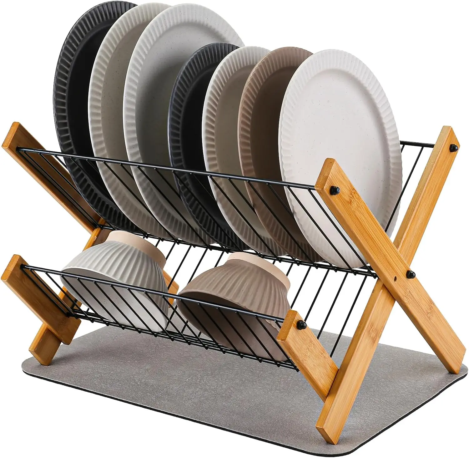 

Drying Bamboo -Foldable with Mat,Collapsible Plate Drying Rack