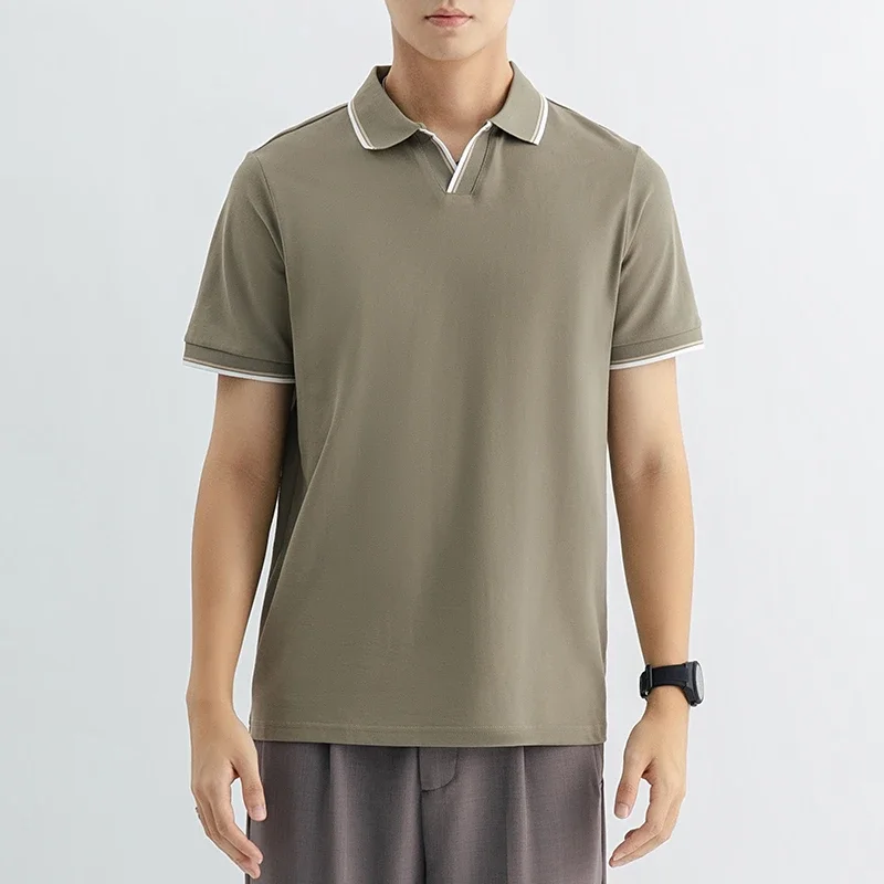 

TFETTERS Short Summer T-Shirt Men 2025 New Casual Solid Color Cotton Blend T Shirt Men Fashion V-neck Top Tee for Men Clothing