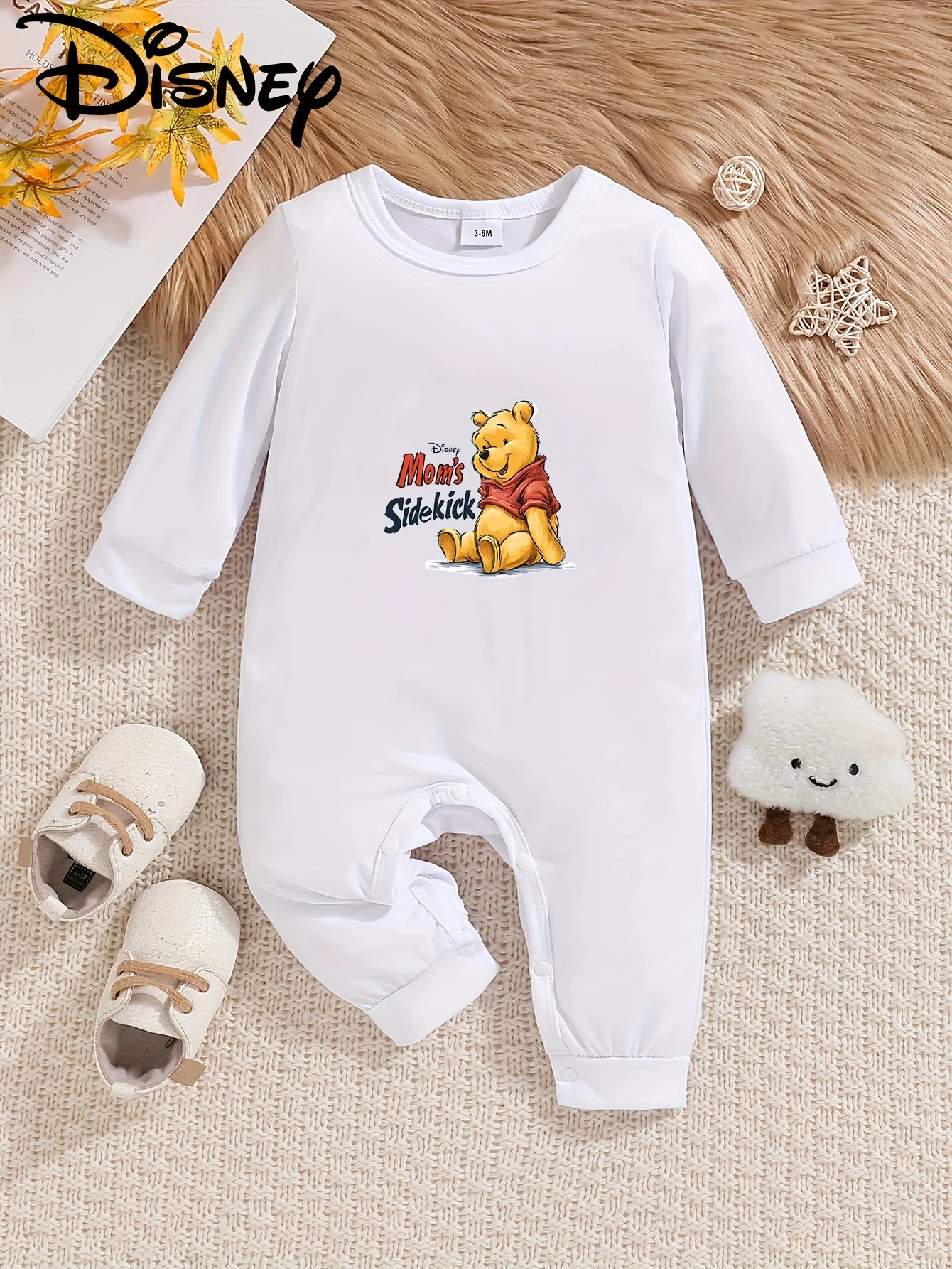 

[Акторизованный] Детский комбинезон с длинными рукавами Disney Winnie the Pooh, классический мультяшный принт, полный детского невинции, мягкая и приятная для кожи ткань не раздражает детскую кожу, дизайн с круглым вырезом, подходит для шеи без ограничени