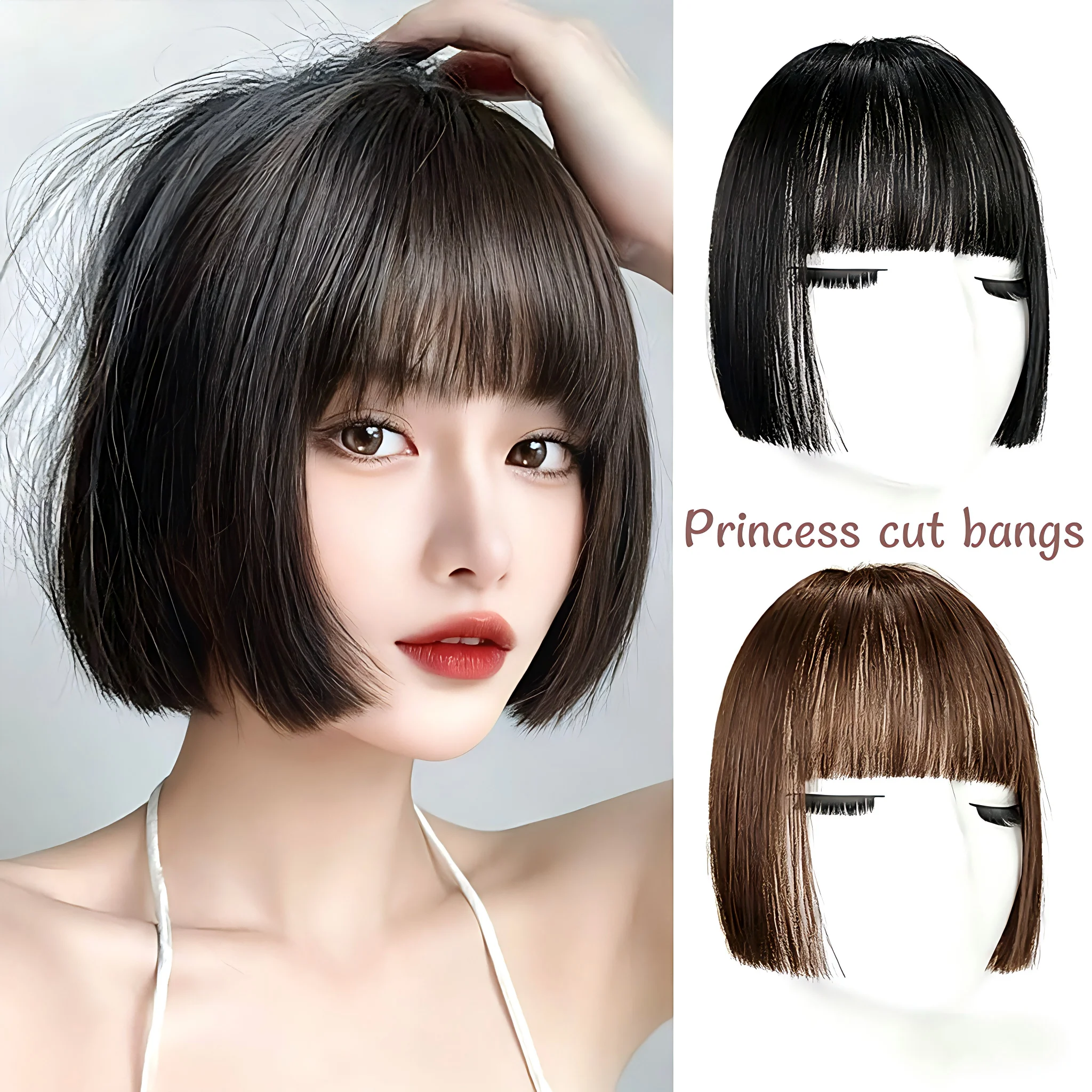 

Synthetic Hair Princess Bangs Clip In Hairpiece Women Hime Cut Hairstyle Natural Fake Bangs Clip On Hair Extensions