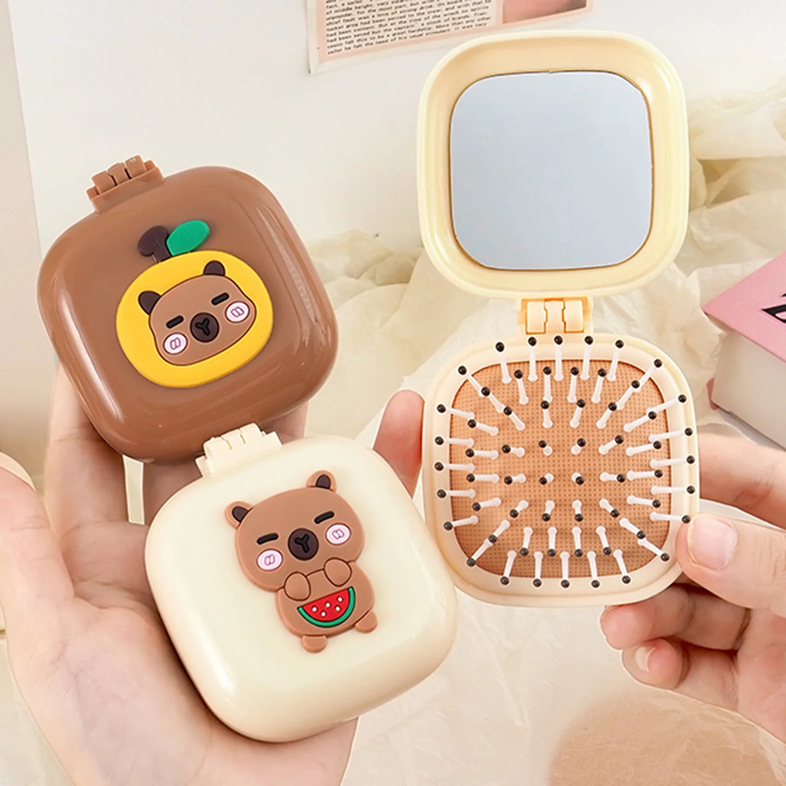 

2 in 1 Folding Mirror Comb Lightweight Dual Fold Design Folding Makeup Mirror Small Size Air Cushion Massage Comb Outdoor Use