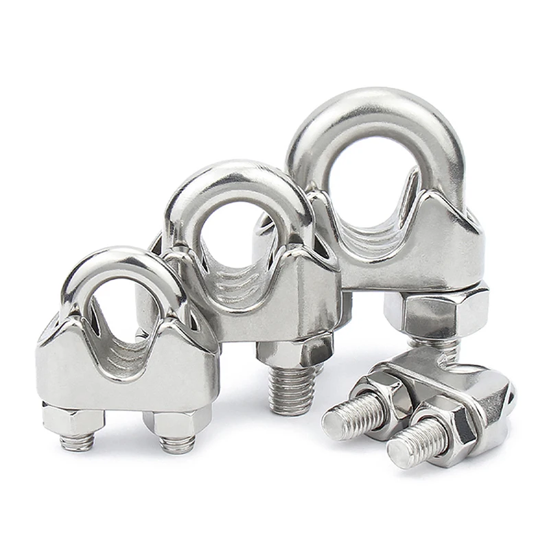 10 PCS Silver A2 Stainless Steel U-Bolt Type Wire Rope Clip M5 M6 M8 Clamp Bolt Household Hardware Working