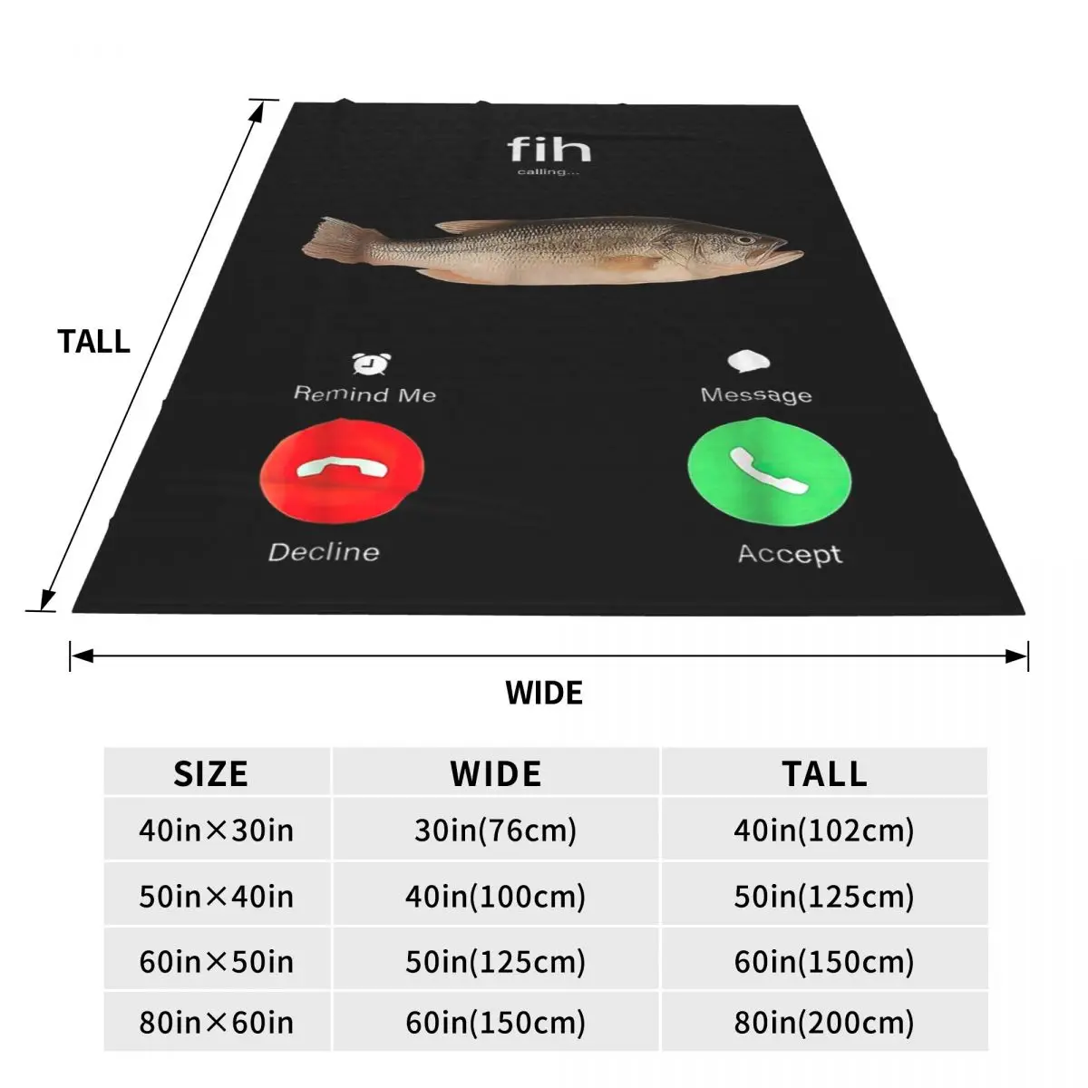 Fih Calling Remind Me Message Decline Accept Phone Call Fish Fishman Blanket Soft Warm Flannel Throw Blanket Bedding for Bed