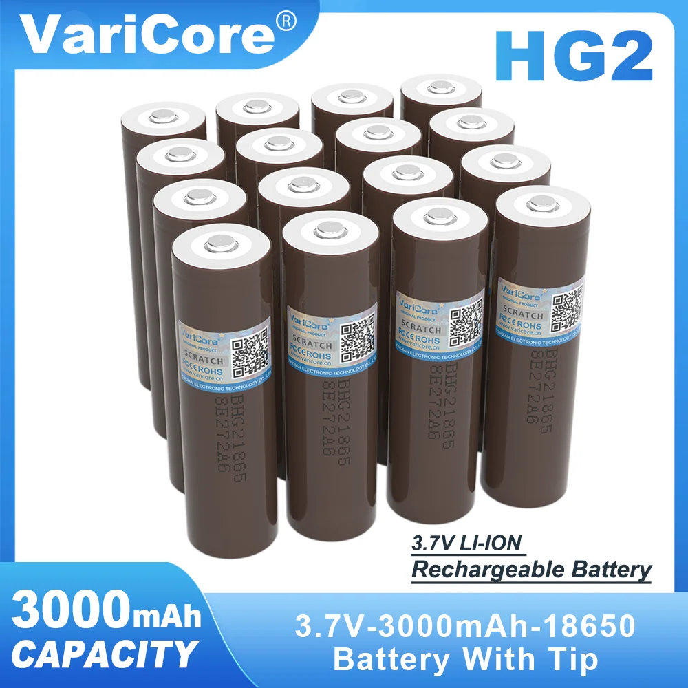 VariCore Original HG2 18650 3000mAh Rechargeable Battery 3.7V/3.6V discharge 20A dedicated For hg2 batteries + DIY Tip