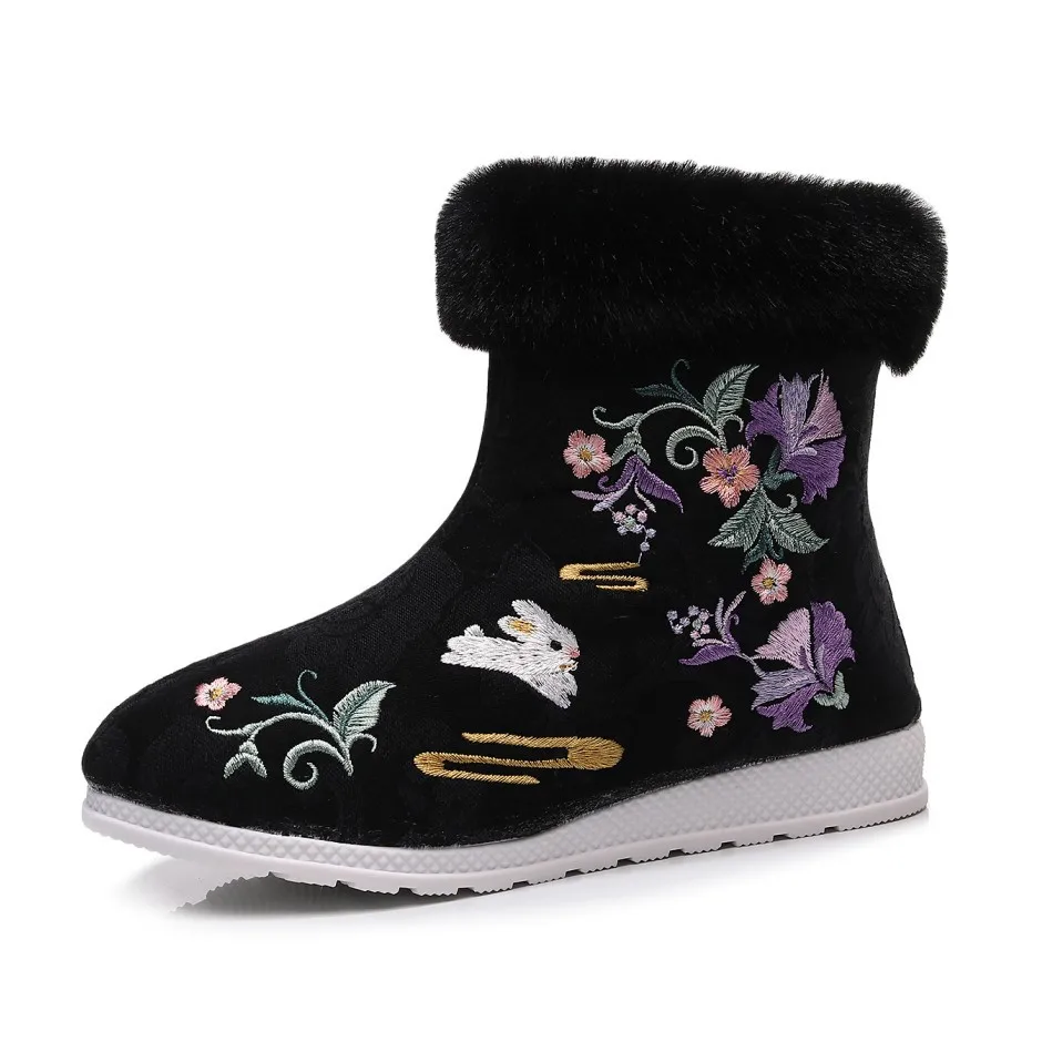 Fashion Winter Boots Women\'s Shoes Ethnic Style Embroidered Short Boots Women Warm Snow Shoes Female Antiquity Dance Flat Boot