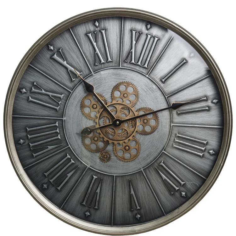 American ironwork gear clock and watch  European retro creative clock  Living room decorative art quartz pointer wall clock