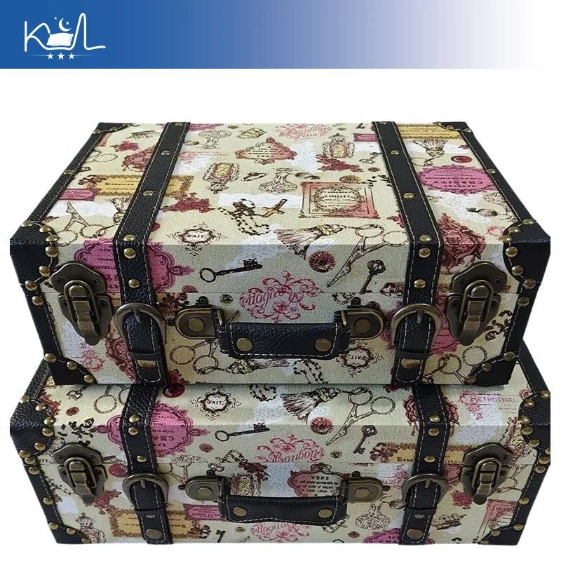 

Vintage Flip Top Floral Print Suitcase, Retro Storage Trunk Box for Home Decor Organizer, Photography Prop Display Window