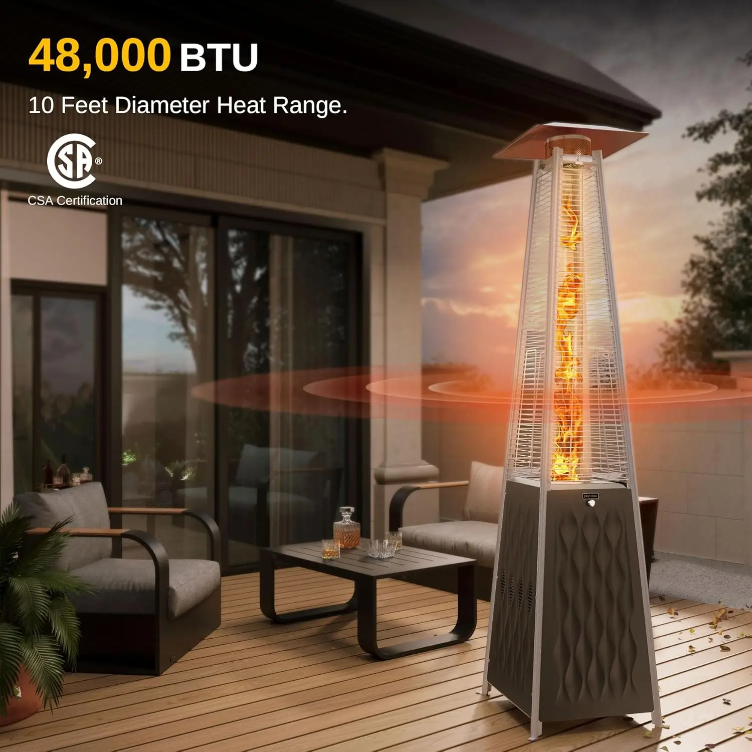 

EAST OAK Pyramid Patio Heater, 48,000 BTU Outdoor Patio Heater, Quartz Glass Tube Propane Heater, Triple Protection System