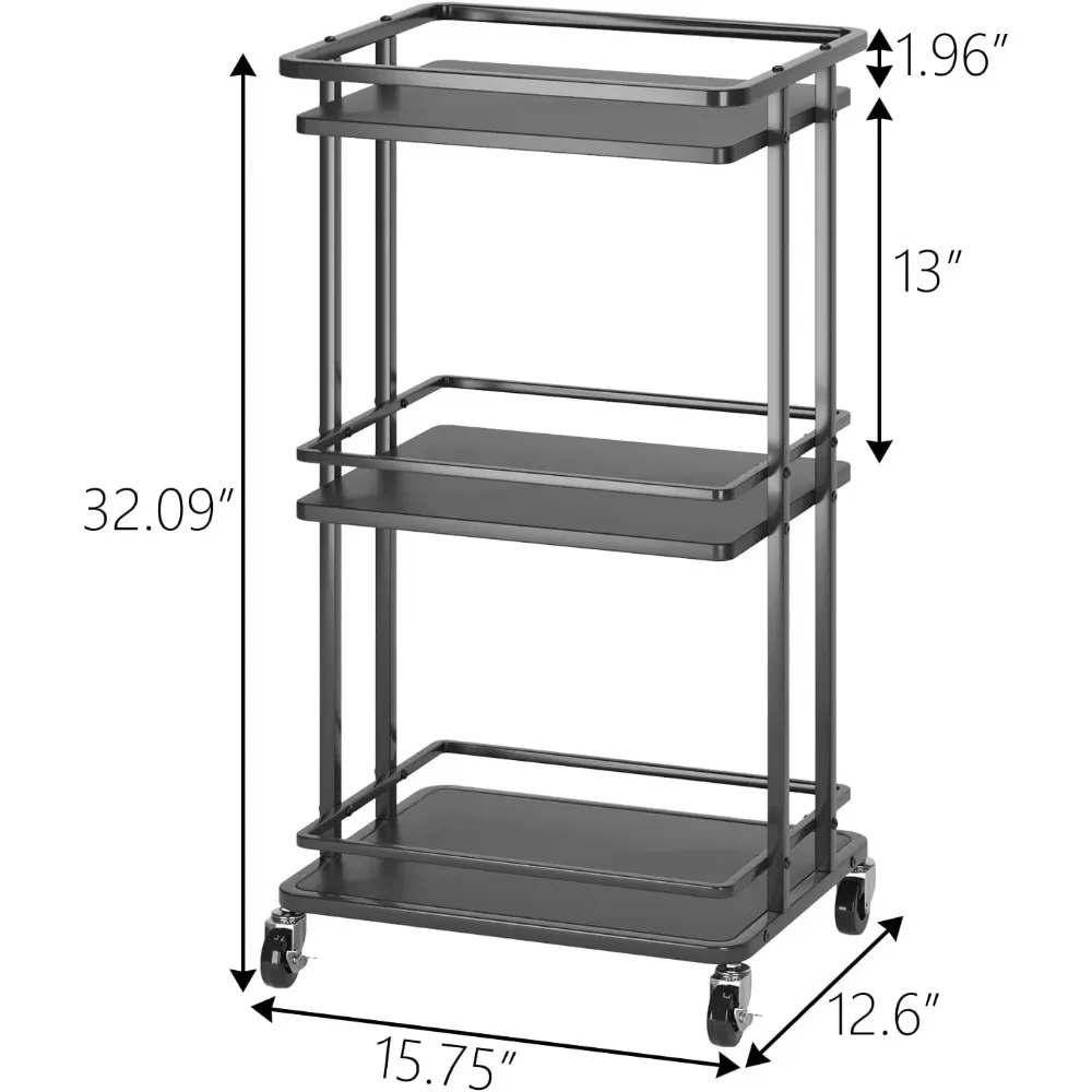 3-Tier Rollende Service Bar Trolley, Keuken Eiland Opslag Trolley Met Wielen, Multi-Purpose Utility Kar Opbergrek