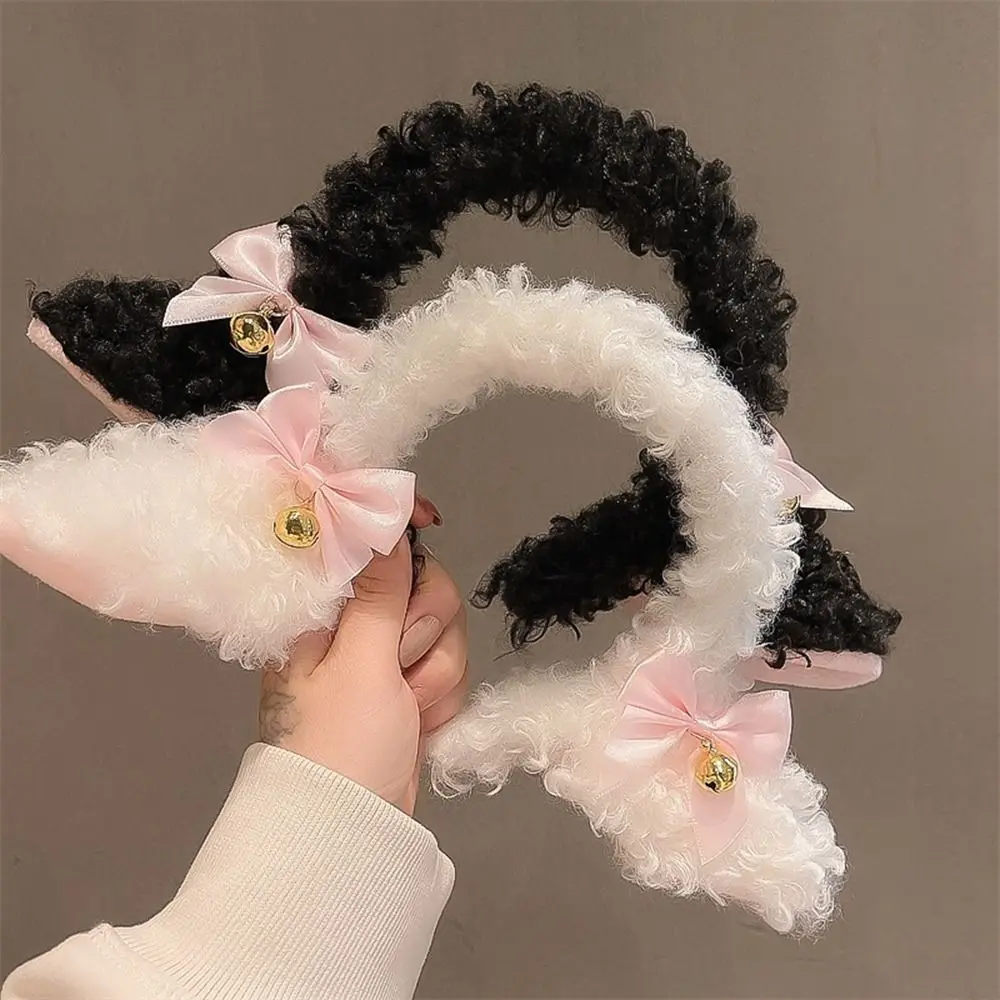 Carino peluche orecchie di pecora fascia autunno inverno testa cerchio fiocco cartone animato ragazze bambino fascia per capelli copricapo ragazze accessori per capelli Casual