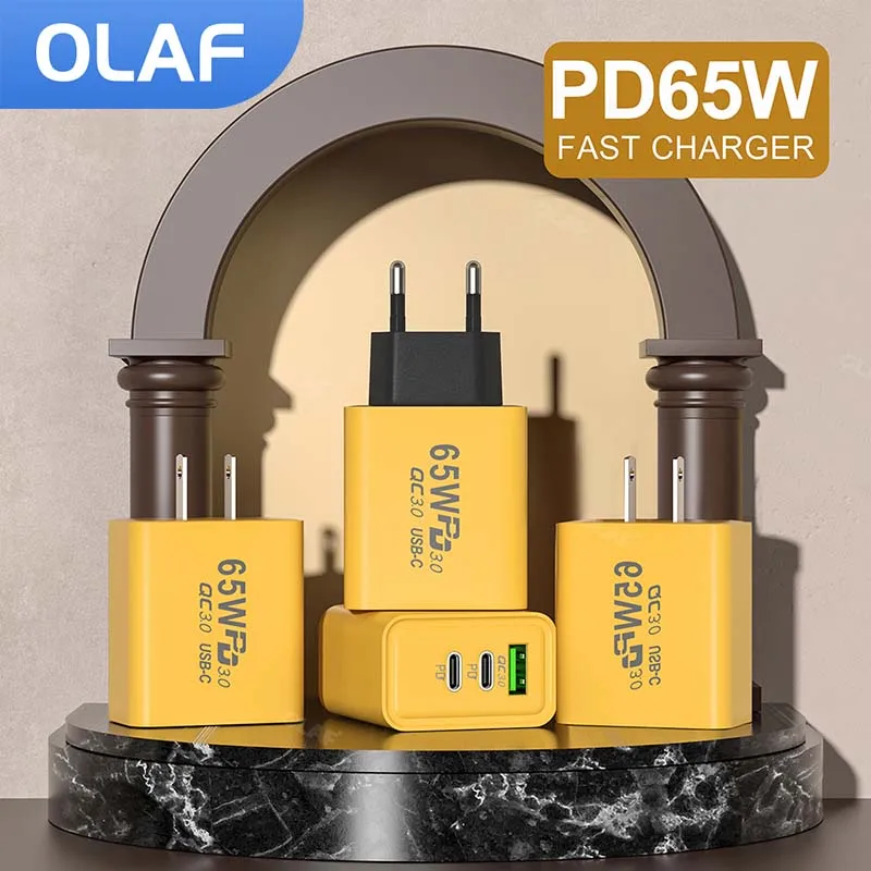 Olaf PD 65W Type C Charger Quick Charge 3.0 Power Adapter For iPhone 14 13 12 Samsung Xiaomi Huawei Portable Wall Phone Charger