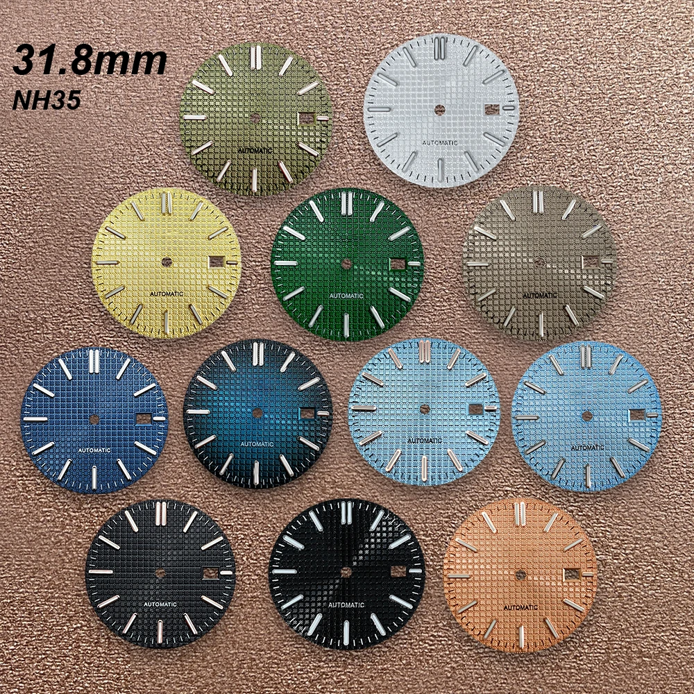 31.8mm No Logo Waffle Oak Dial Fit NH35 Automatic Movement Green Luminous Custom Logo Quality Watch Modification Accessories