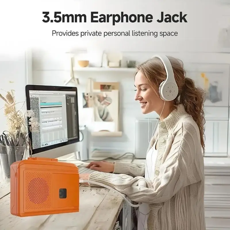 652F 배터리 작동 테이프 플레이어-MP3 변환기(헤드폰 스피커 및 홈 스테레오 시스템용 오디오 출력 포함)