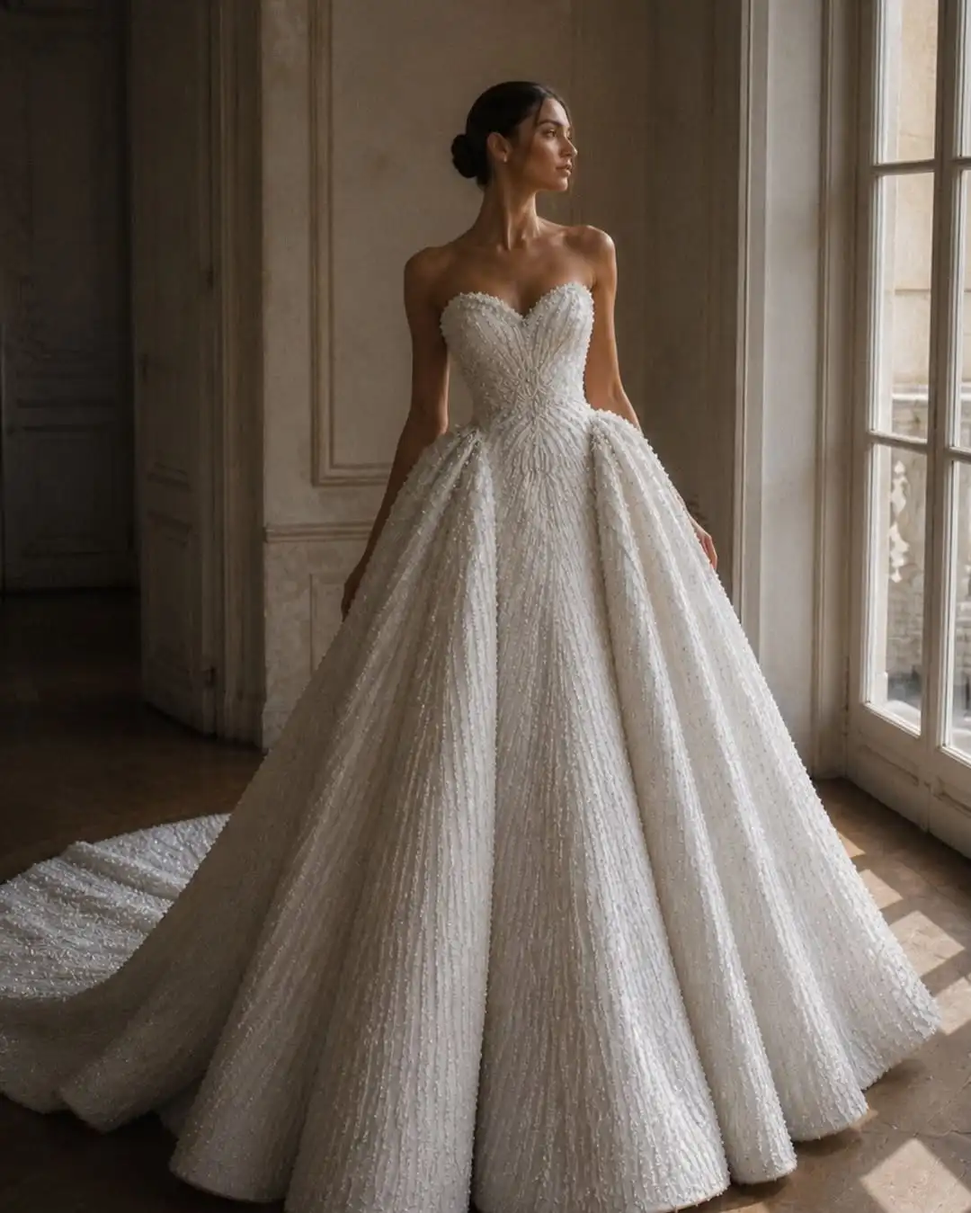 

Customized Luxury Pearls Beading Sweetheart Ball Gown Wedding Dresses Princess Sleeveless Bride Gowns Vestido De Noiva