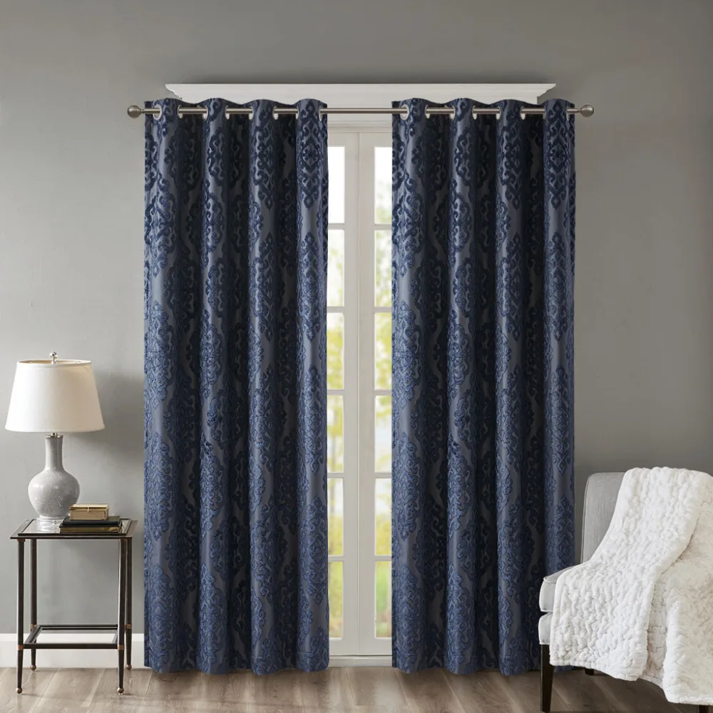 

Knitted Jacquard Damask Total Blackout Grommet Top Curtain Panel(Only 1 Pc Panel)