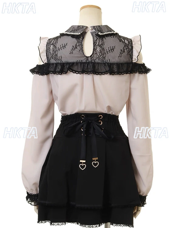 النمط الياباني الخريف جديد قبالة الكتف الدانتيل القوس الكبير دمية طوق كم طويل قميص بلايز المرأة الحلو لوليتا الشيفون البلوزات #4