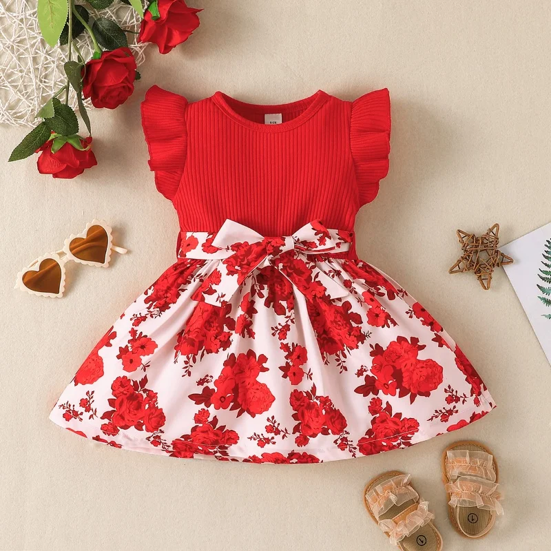 Dress For Kids Newborn 6 - 36 Months Birthday Style Butterfly Sleeve Cute Floral Princess Formal Dresses Ootd For Baby Girl